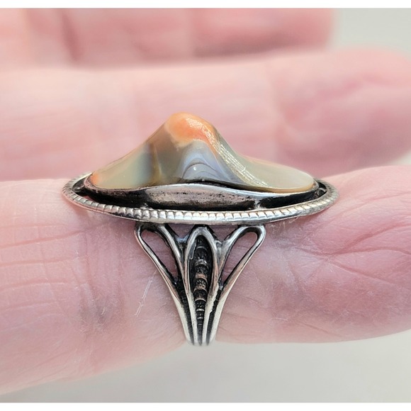 Antique Art Nouveau Sterling Silver Irridescent Abalone Blister Pearl Ring -Sz 3 - Picture 12 of 13